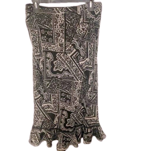 Mix Nouveau Black White Paisley Layer Ruffle Lace Hem Y2K Midi Maxi Skirt M - Picture 4 of 8